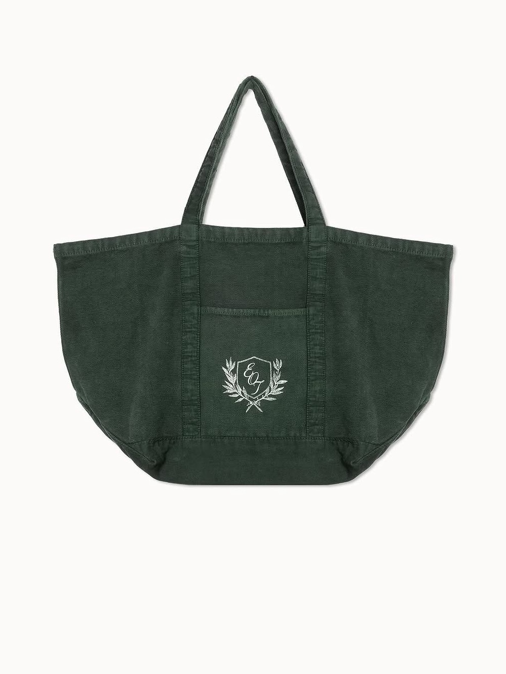 Every Other Thursday Dark Green Canvas Tote Bag with Embroidered Crest